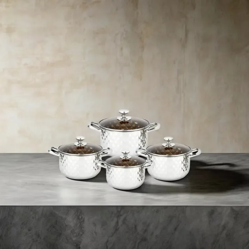 Modern Design Stainless Steel Soup Pot 20-26cm Single Bottom Cookware Set with Diamond Appearance Metal Cookware