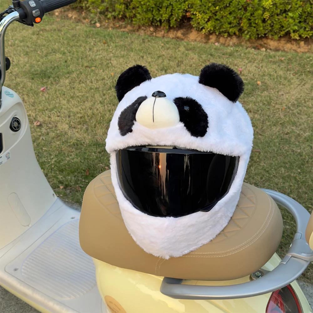 Motorcycle Helmet Cover Plush Headgear Hoods Decoration Cute Cartoon Panda Accessory Capacete Moto