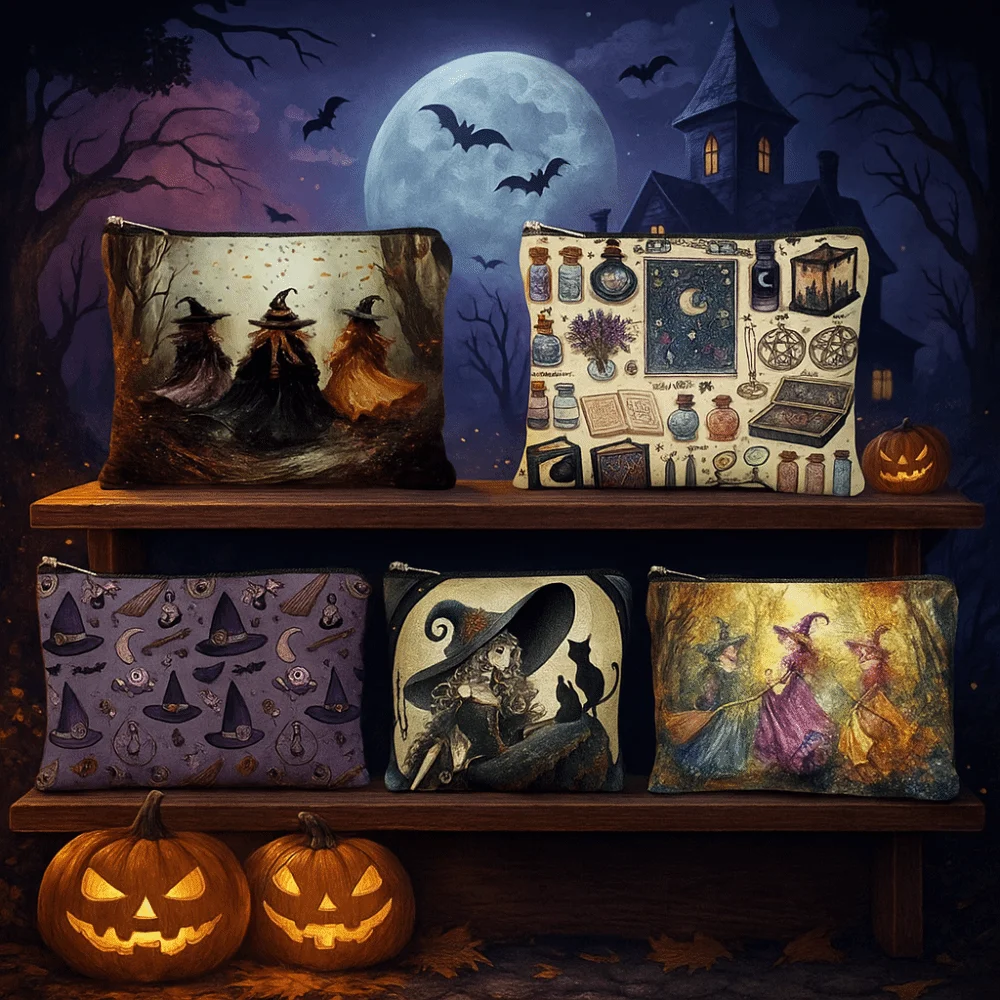 

1 Pcs Trendy Zipper Pouch Simple Modern Durable Cosmetic Bag Nature Moon Phase Boho Tarot Pouch Halloween Travel Accessories