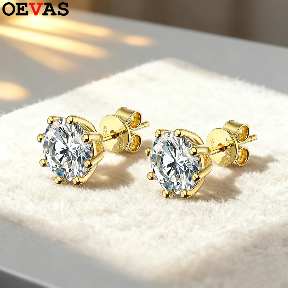 

OEVAS 100% 925 Sterling Silver Real 2 Carat 8MM Moissanite 8 Claws Stud Earrings For Women Sparkling Wedding Party Fine Jewelry