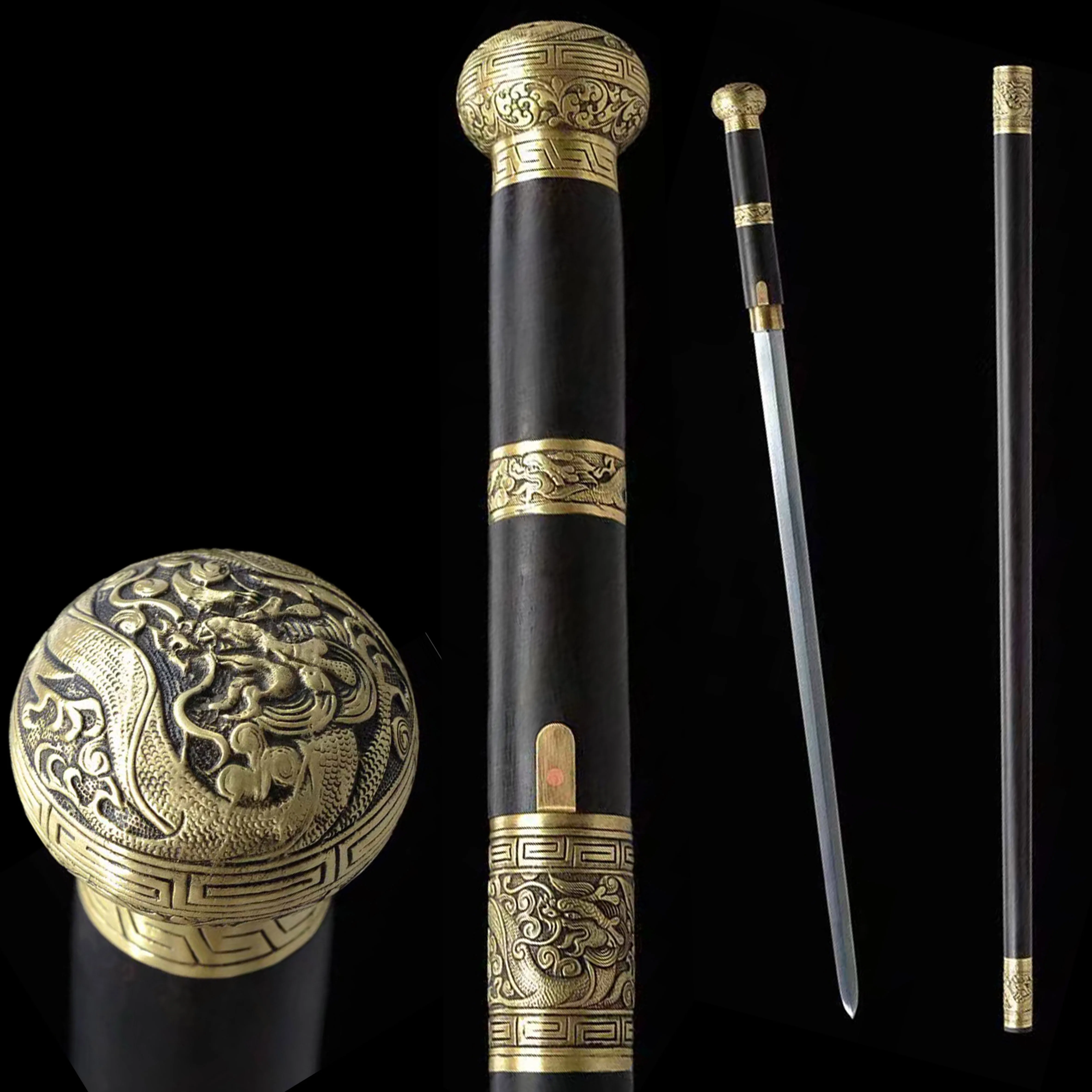 Ebony dragon-headed walking stick, sword, Damascus steel full-sized stick, sharp weapon, cool and beautiful gift for a British