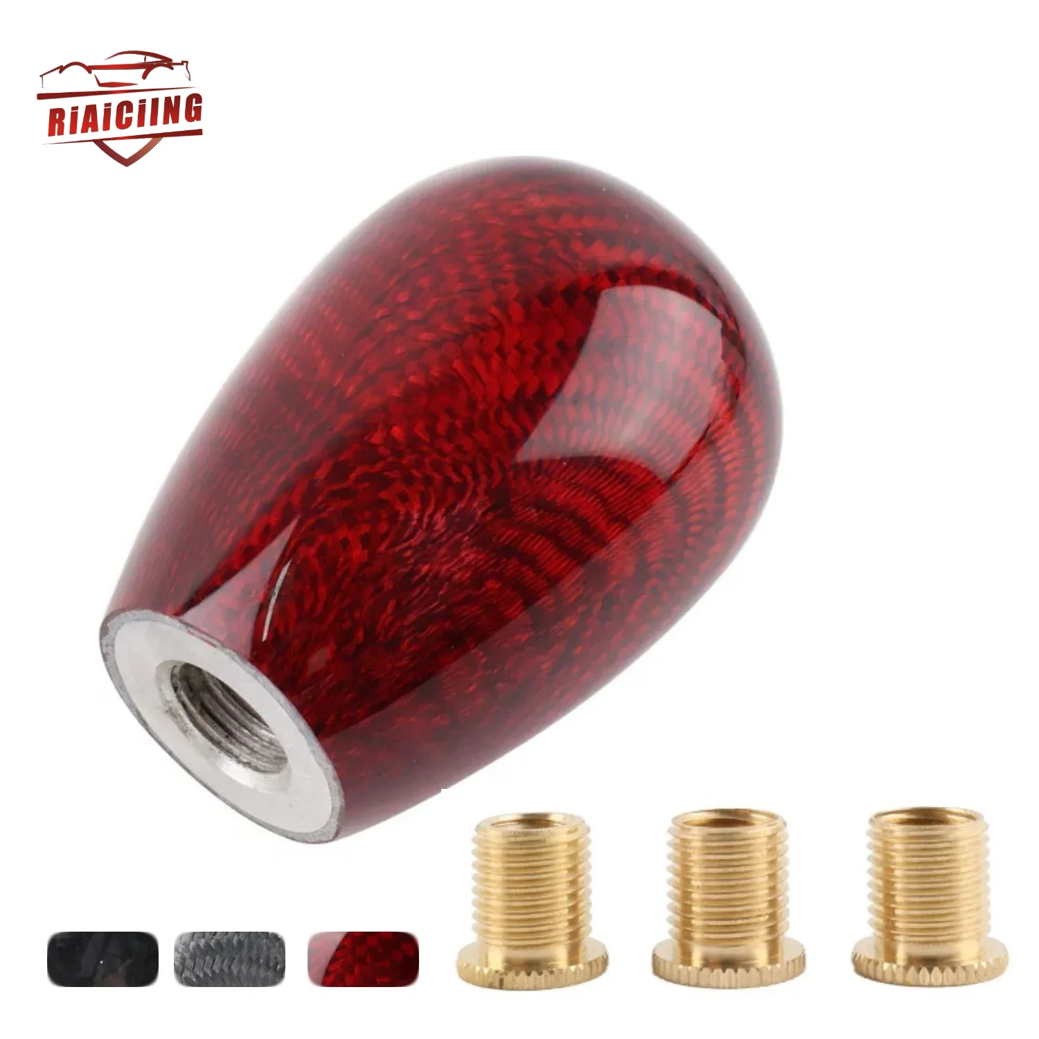 

Interior Replacement Parts JDM style Universal Red Real Carbon Fiber Gear Stick Shift Knob Lever Shifter w/ 3 Adapter