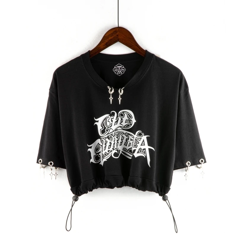 

Summer Short Letter Top; Black Y2K Streetwear; Sexy Short-sleeved Tight T-shirt; Women's Slim-fit T-shirt 2000s Clothing.