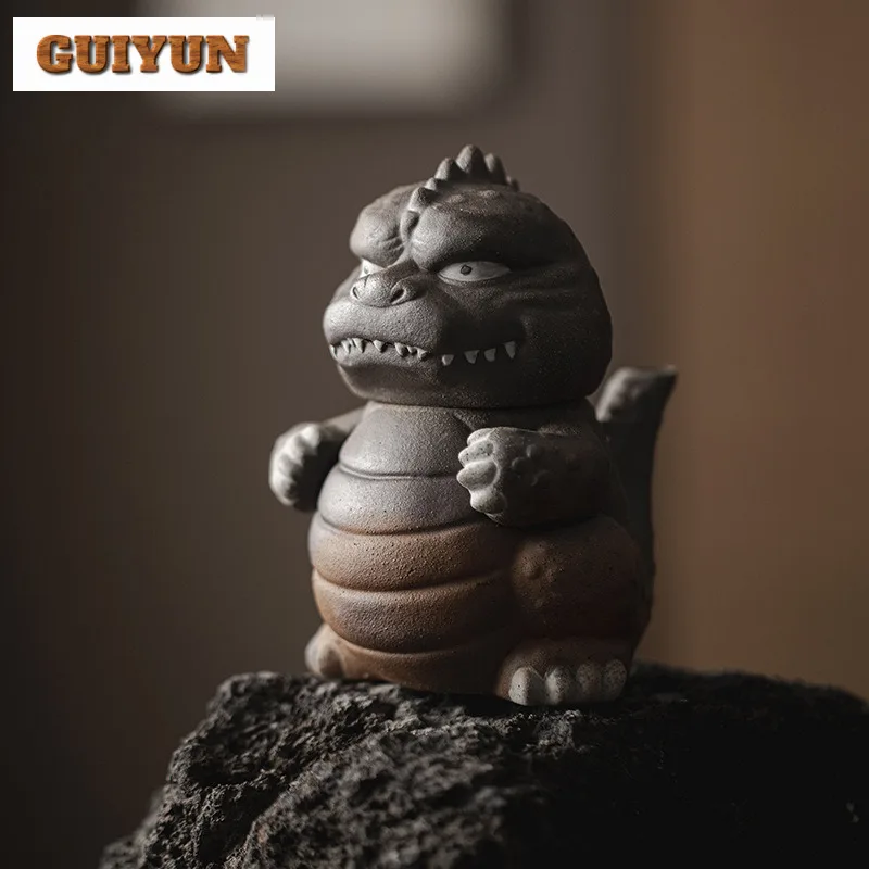 200ML Rough Pottery Handmade Small Dinosaur Teapot Boutique Tea Infuser Pot Tea Soaking Kettle With Strainer Teaware Gift Craft