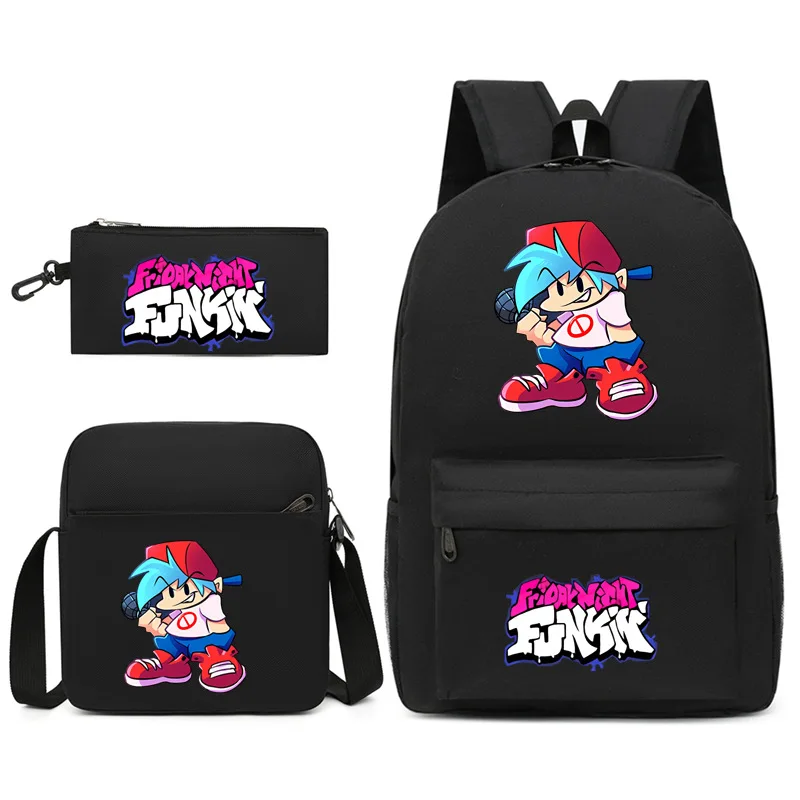 Popular Novelty Friday Night Funkin Print 3pcs/Set pupil School Bags Laptop Daypack Backpack Inclined shoulder bag Pencil Case