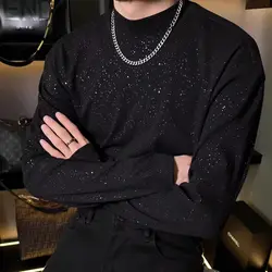 Design Full Sequin T-shirt Men's Long-sleeved Fashion Trendy Casual Base Shirt Versatile Elastic Trendy