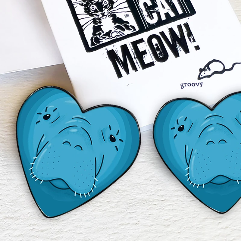 Love Manatee pin Funny Brooches Shirt Lapel Cute Badge Cartoon Jewelry Gift for Lover Girl Friends