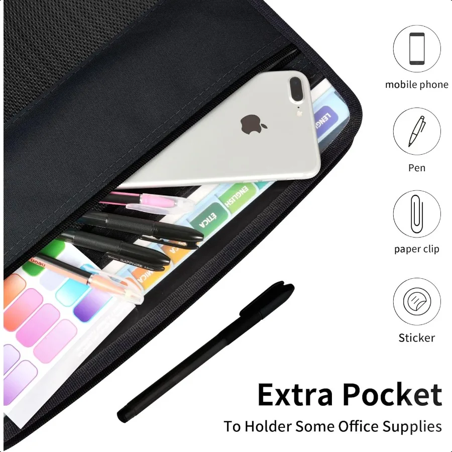 13 Folder File Perluasan Saku dengan Label Lengket Huruf Hitam A4