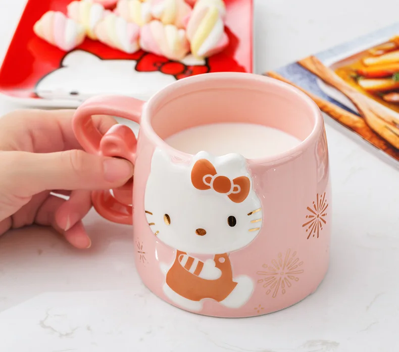 かわいい3dレリーフサンリオ漫画マグカップセラミックカップクリエイティブハンドルキッズ朝食ミルクオートミール水コーヒーホームドリンクウェア