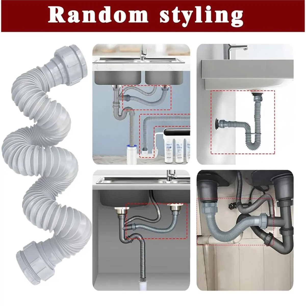 1-1/2 Inch Flexible Sink Drain Pipe, Scalable P Trap Pipe, Kitchen Sink Drain Kit,Bathroom Sink Drain