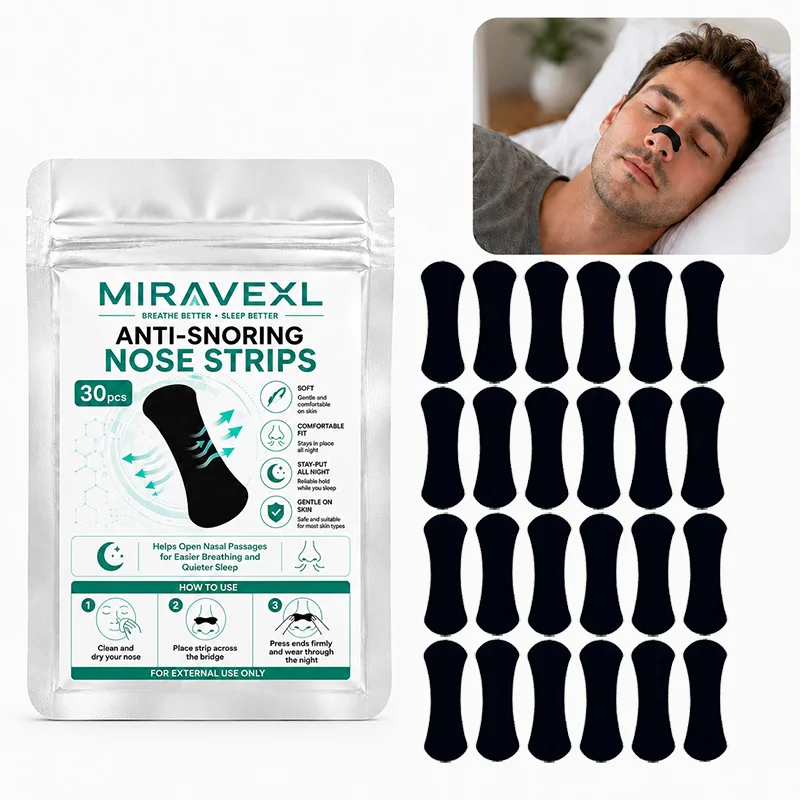 Anti-Snoring Nose Strips 30Pcs Drug-Free Nasal Congestion Relief Strong Adhesive Comfort Nasal Tape for Better Night Sleep