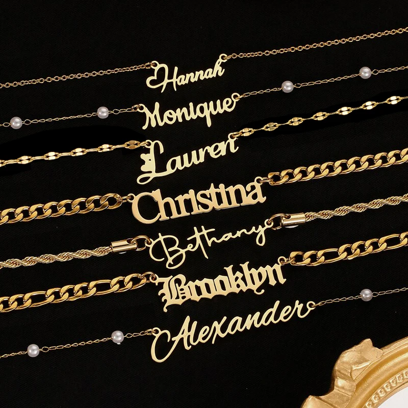 Customized Name Necklace for Men Women Stainless Steel Personalized Letter Pendant Cuban Chain Necklace Christmas Jewelry Gift