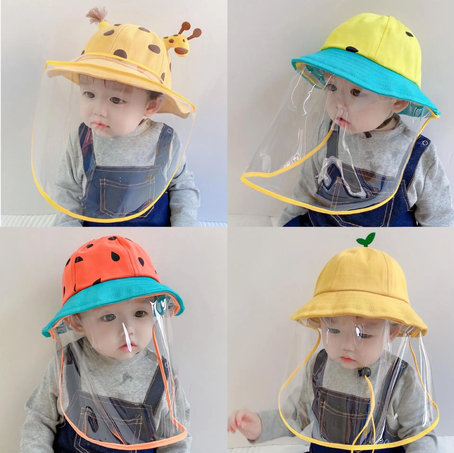 Spring, Summer and Fall Season Baby Cute Cartoon Giraffe Protective Face Mask Shade Children Anti-droplets Fisherman Hat