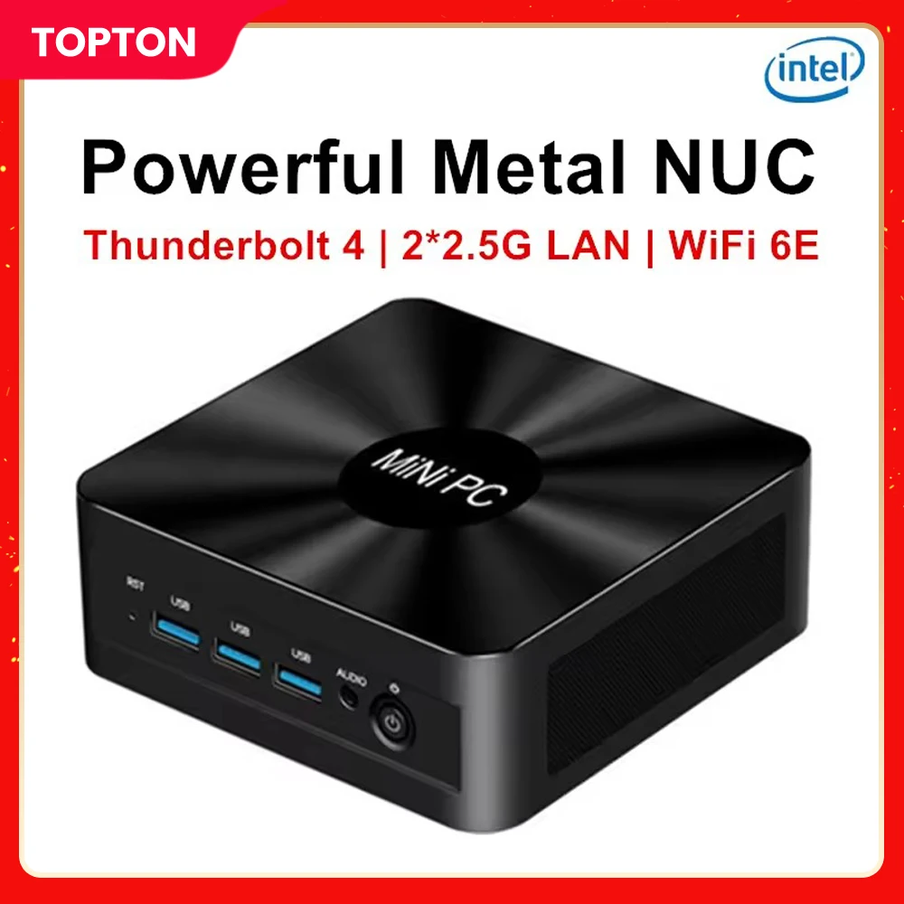 

Topton Metal Nuc Gaming Mini PC Intel i7 1365U ES 10 Cores, 2*DDR5, 2*2.5G LAN Firewall Computer Thunderbolt 4 Windows 11 WiFi6E