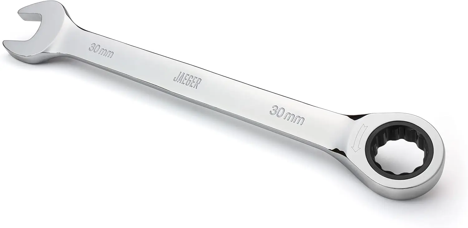 

30 mm Ratcheting Combination Wrench, 3-Degree Movement, Hardened Steel, Metric, Tight Spaces
