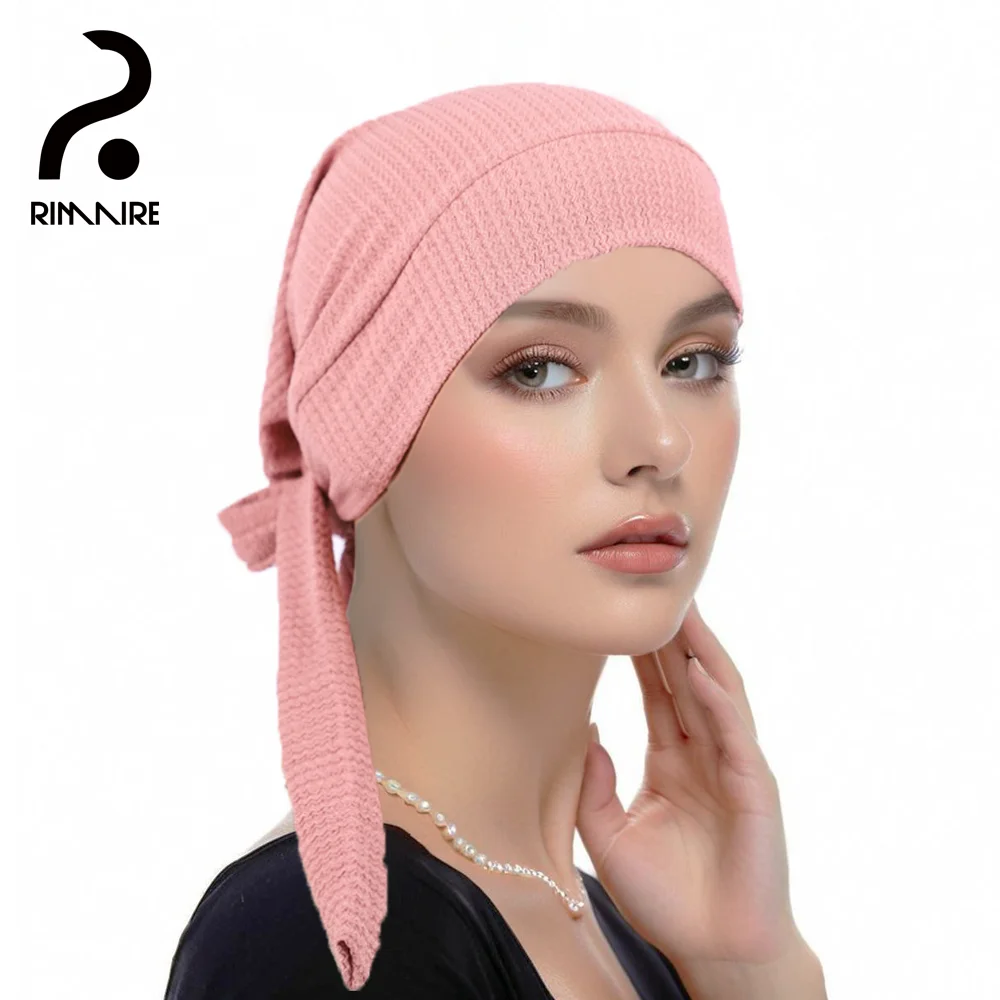 RIMAIRE Jersy Fashionable Muslim Inner Hijab with Two Band Elastic and Comfortable Hijabs for Women Easy to Match Plain Turban