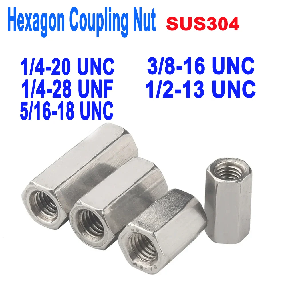 Picture 3: GB56 1/4 5/16 3/8 UNC UNF Stainless Steel Extend Long Lengthen Hexagon Coupling Nuts Connector Joint Sleeve Nuts