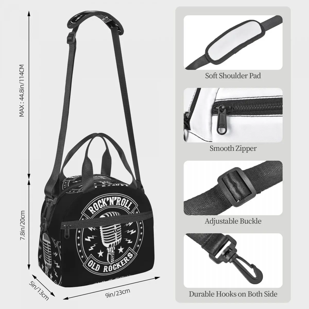 Microphone Rock And Roll Rockabilly Lunch Bags Insulated Bento Box Resuable Lunch Tote Picnic Bags Cooler Bag for Woman Children