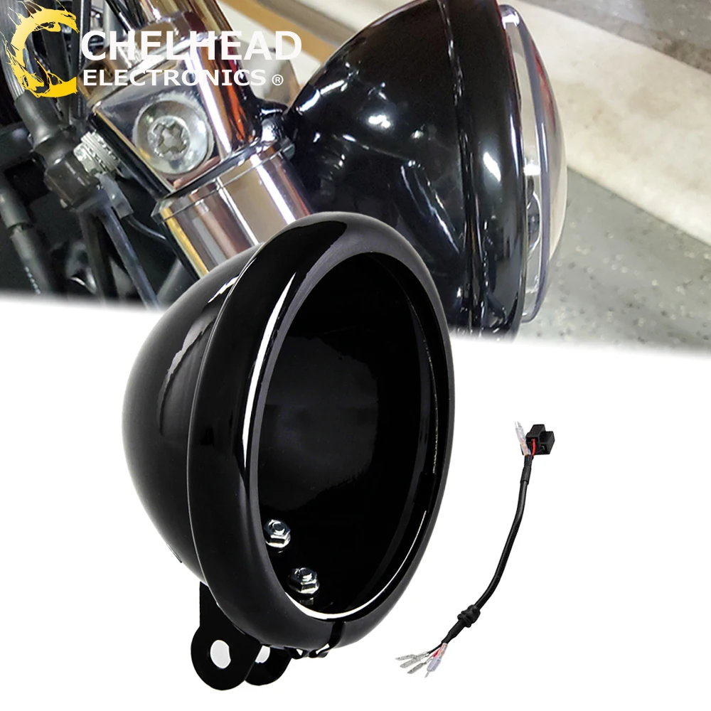 5.75'' Motorcycle Headlights Housing Bucket Led Light Shell Cover Headlamp Mount Bracket Black Moto Accessories