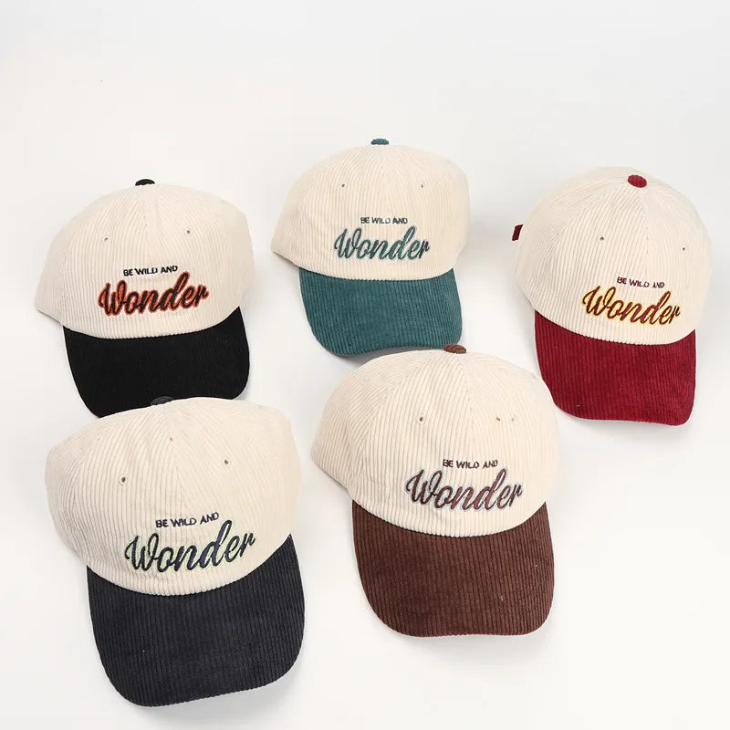 Corduroy Baseball Cap for Men Women Autumn Winter Letter Embroidery Patchwork Soft Top Hat Unisex Hip Hop Caps