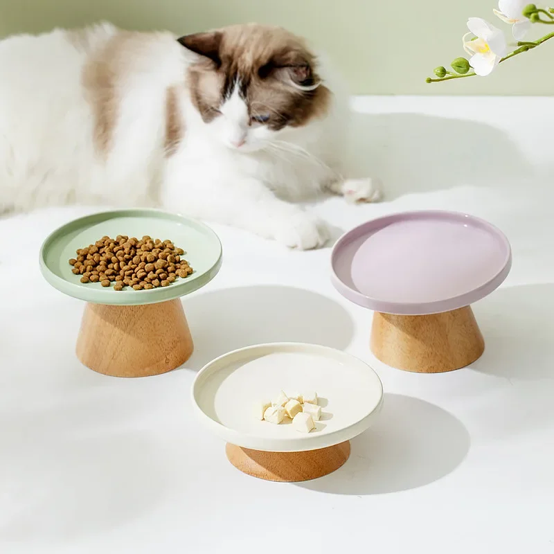 ceramic high and low feet anti-turning cat bowl cat food snack bowl anti-cervical vertebra pet dinner plate dog bowl supplies