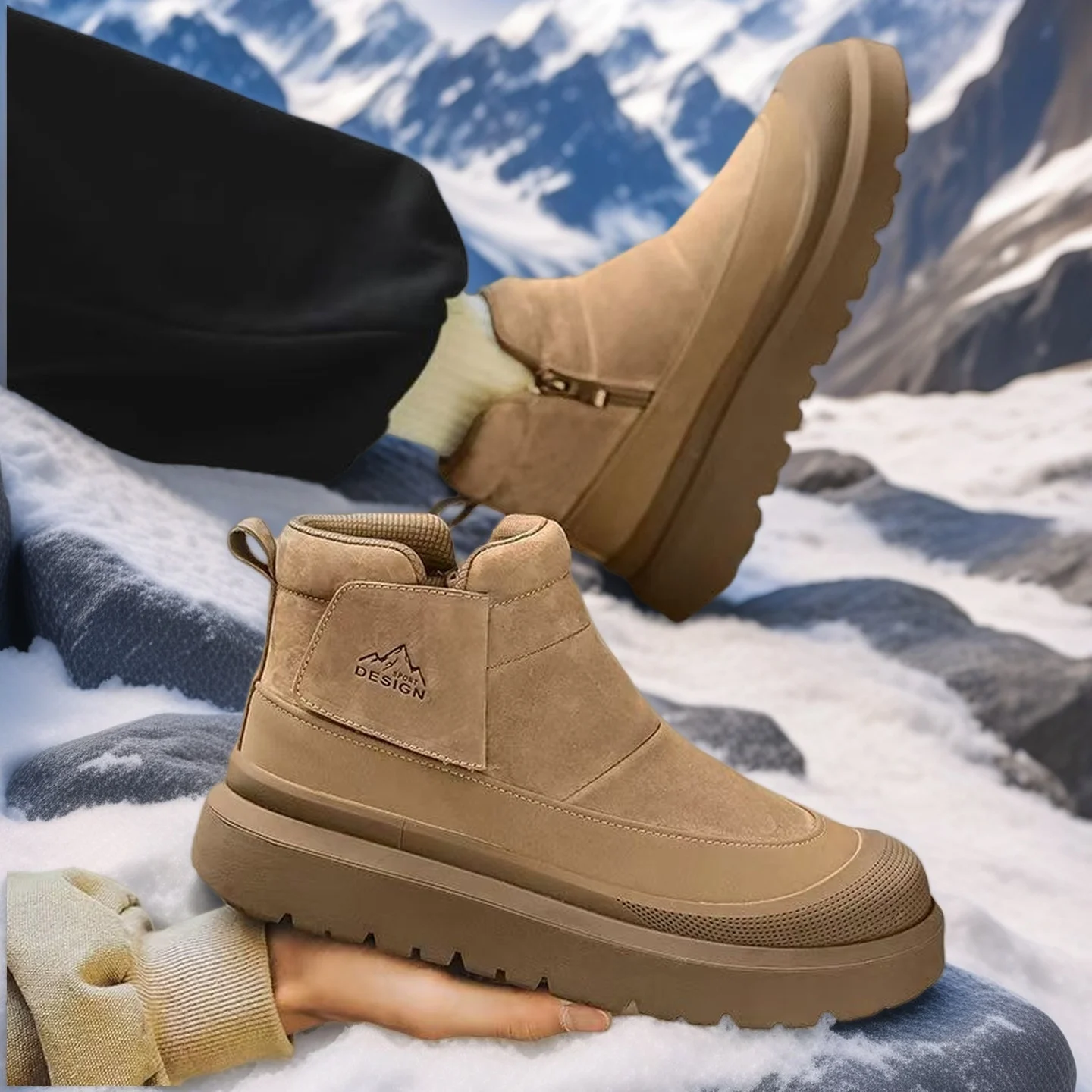 

Winter Outdoor Cotton Boots for Men Plush Warm Snow Boots Waterproof Non-slip Ankle Boots Fashion Handmade Casual Shoes with Fur