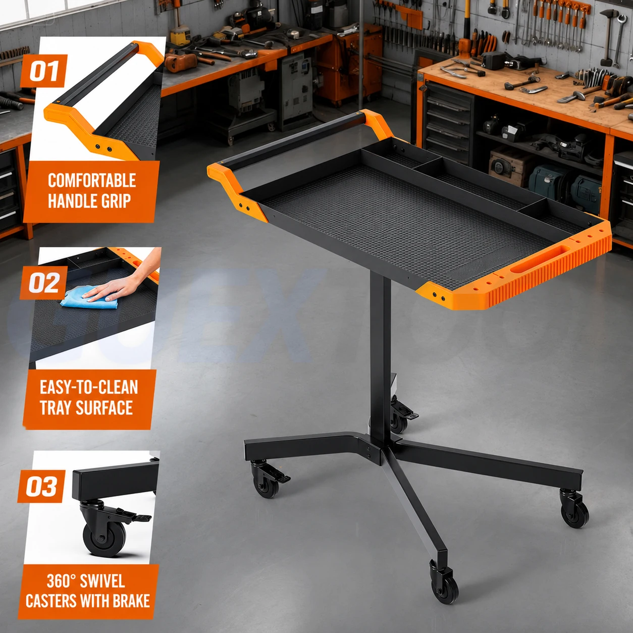 

Height Adjustable Mobile Workbench | Rolling Tool Cart for Auto Repair | Garage Workshop Table with Wheels​