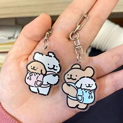 Cartoon Backpack Line Puppy Acrylic Keychain Bag Pendants Cute Doggy Charms Fashion Couples Keyring Accessories Gifts