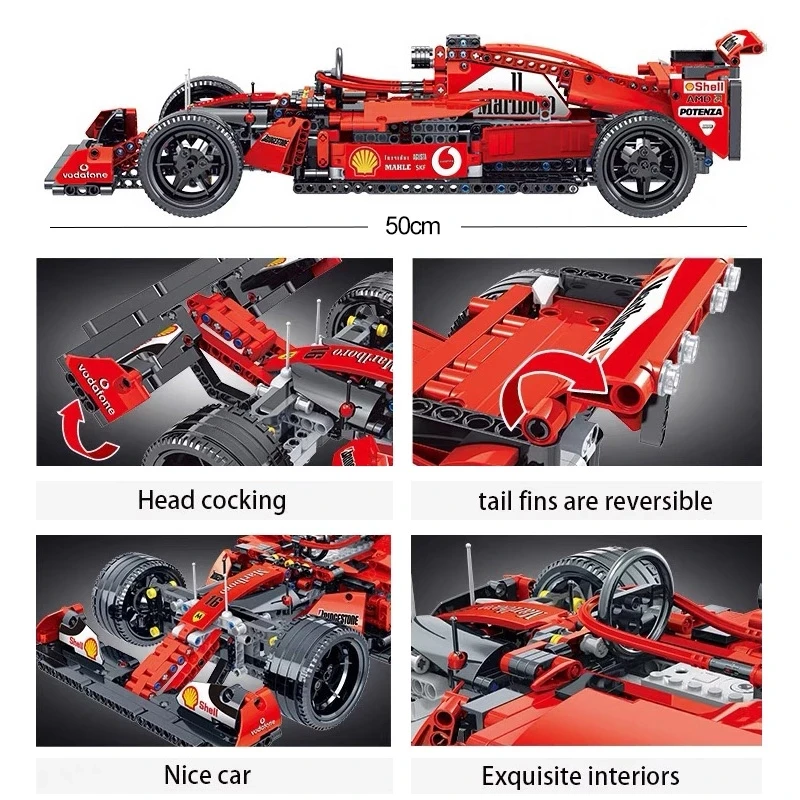 1200pcs Technical 023005 Formula Cars Red F1 Building Blocks Sports Racing Cars Super Model Kits Bricks Toys for Kids Boys Gifts