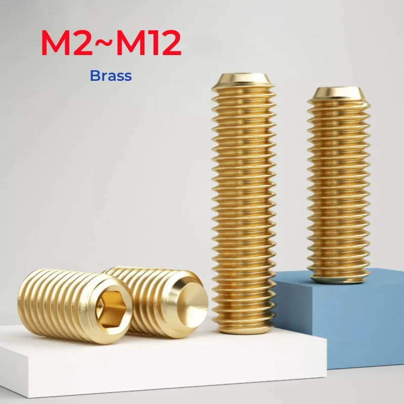 M2 M2,5 M3 M4 M5 M6 M8 M10 M12 Messing Innensechskant Stellschrauben mit Tassenspitze Madenschraube Bolzen