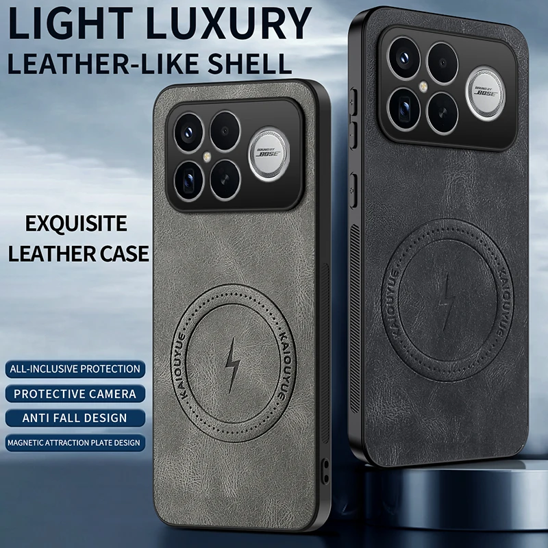 Luxury Leather Lightning Magnetic Matte Phone Case for XIAOMI POCO X7 M7 M8 F7 F8 Ultra Pro Flash Business Style Back Cover