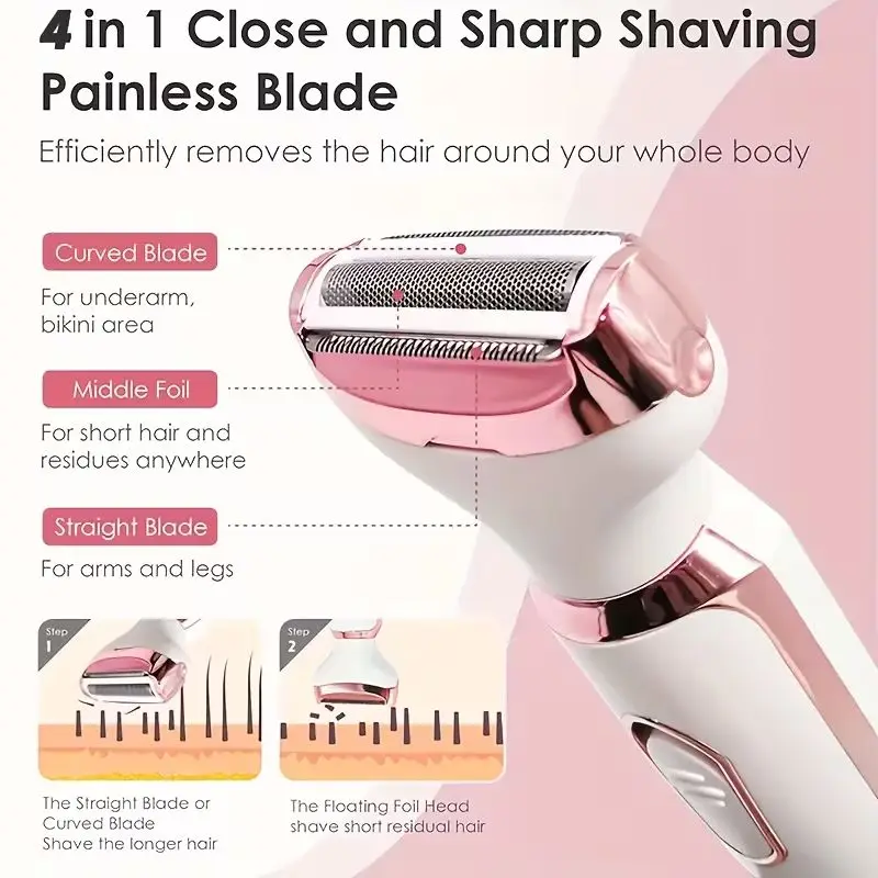 4-in-1 Rechargeable Electric Lady Shaver Set - 500mAh Portable Wet/Dry Trimmer for Face, Nose, Legs & Underarms image 5