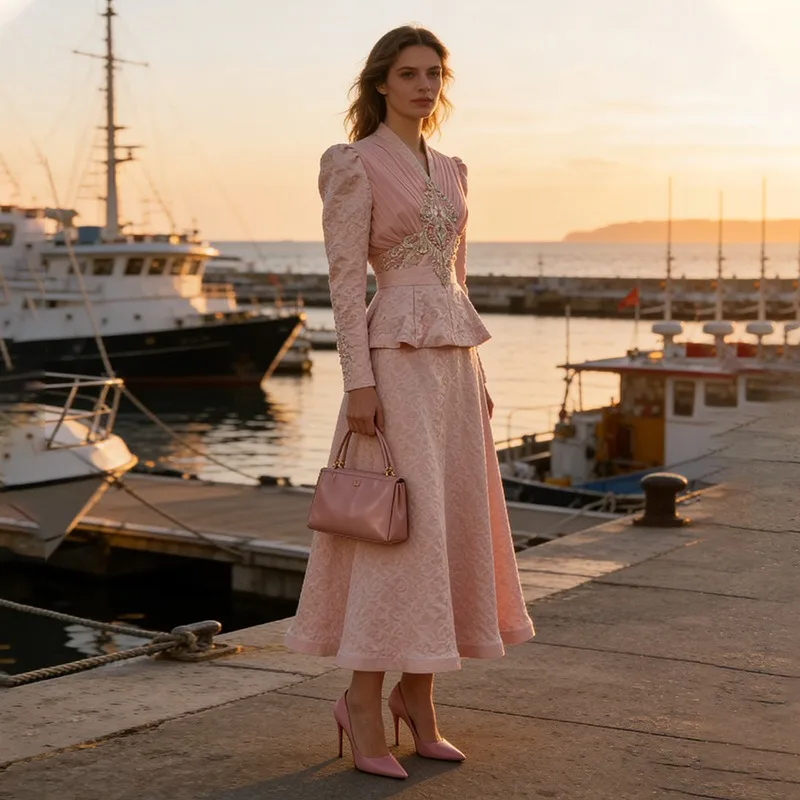 Temperament elegant retro style waist geometric pattern splicing jacket top skirt suit women