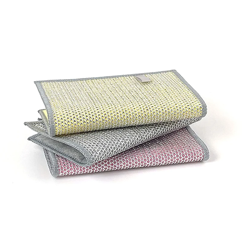 1pc Kitchen Dish Pot Dishwashing Cloths Towel Cleaning Cloth Thickened Double -sided Metal Steel Wire Rags Clean Tools