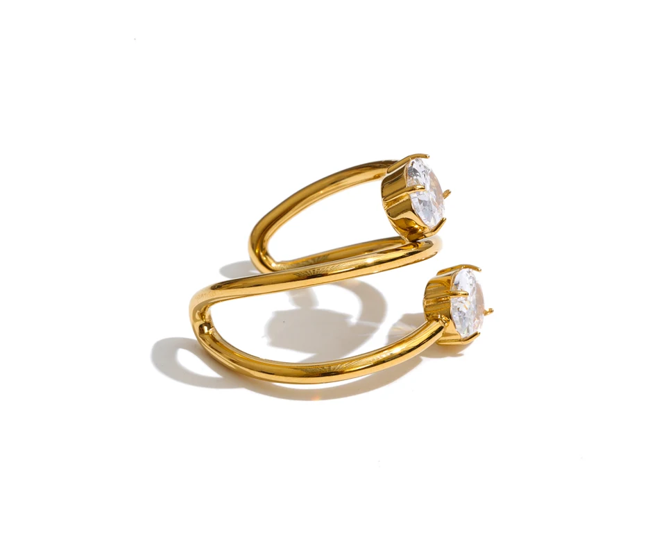 Yhpup Edelstahl-Ring mit Zirkonia, verstellbar, offen, 18K PVD-beschichtet, zarter, stilvoller geometrischer Fingerschmuck – Detail 2