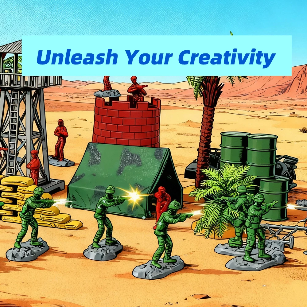 ViiKONDO Army Men Toy Soldier 70pcs Military Action Figure 4-5cm Green vs Red Mini SWAT Troop Fun Wargame Figurine Colorful Box