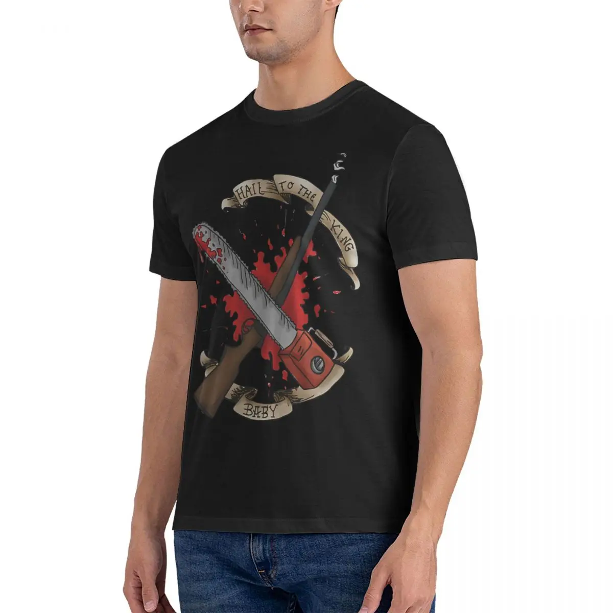 Men's T-Shirts Knife Casual 100% Cotton Tee Shirt Short Sleeve Evil Dead T Shirt Crewneck Clothes Classic