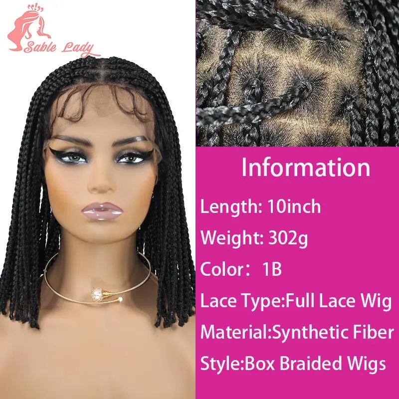 Short Synthetic Wigs For Women 10" Classic Durable Short Bob Full Lace Frontal Small Box Braided Wigs Cool Hair Light Weight