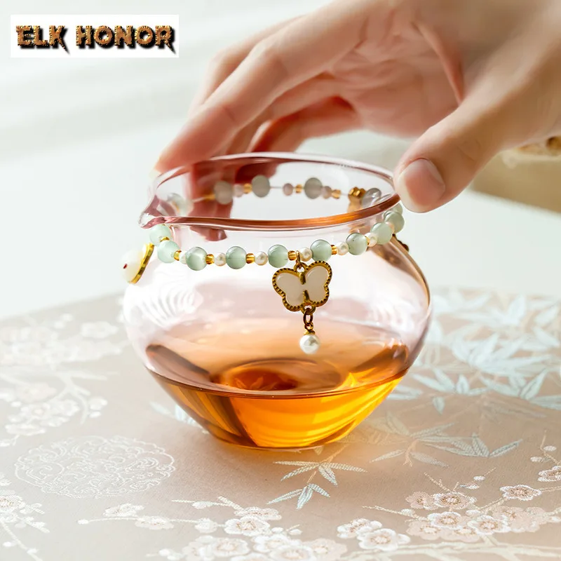 260ml Cherry Blossom Powder Pendant Glass Tea Pitcher Tea Divider Cha Hai Dispenser Justice Cup Puer Fair Mug Teaset Accessories