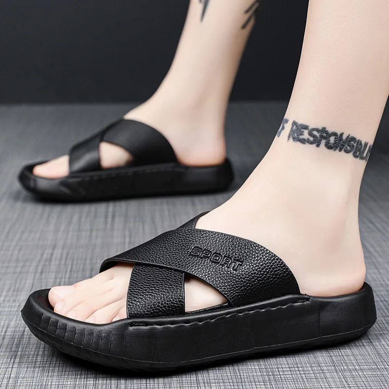 Mens Trendy Slippers Sandals Beach Shoes Summer Open Toe Casual Sandals Outdoor Indoor Slippers Soft Bottom Comfortable Non-slip