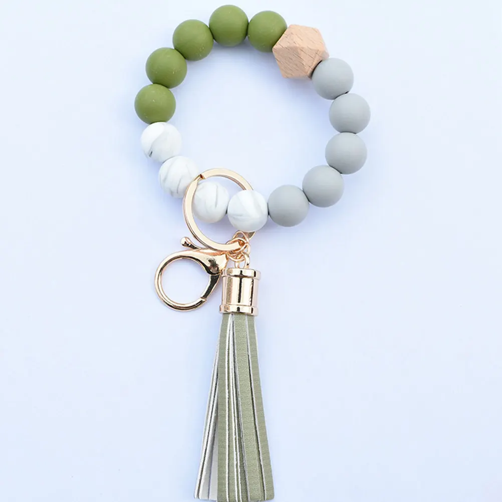 Wooden Silicone Beaded Keychain Bracelet Wristlet Tassel Decor for Keys Purse Bag Real Agent Gift First Home Welcome Back