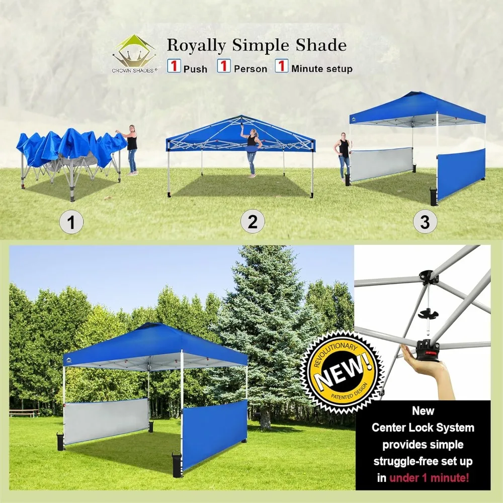 Canopy Tent, 10 x 10 Foot Portable Pop Up Outdoor Shelter with 2 Half Sidewalls, 1 Push Center Lock, UV Protection