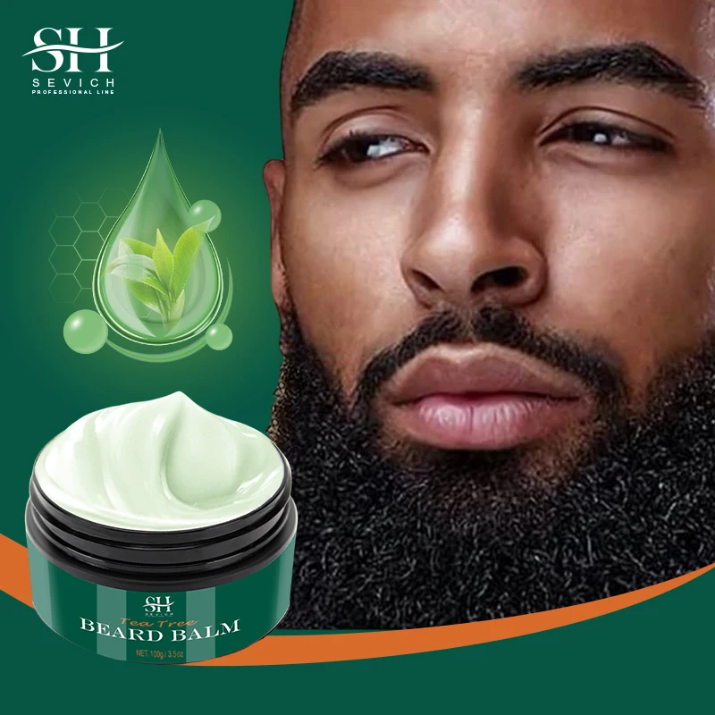 Sevich Tea Tree Beard Balm Softens Moisturizes Men\'s Beard Nourishing Skin Anti peeling Anti itching Beard Care Cream 100g