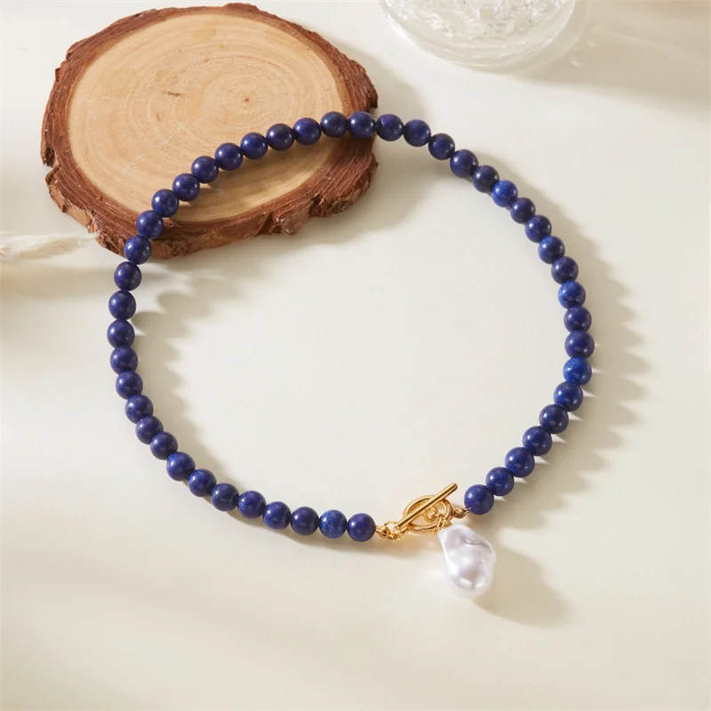 Handgefertigte böhmische Perlenimitat-Anhänger-Halskette, Quarz-Amethyst-Perlen, unregelmäßiges zerkleinertes Stein-Design für Party-Geschenk – Detail 14