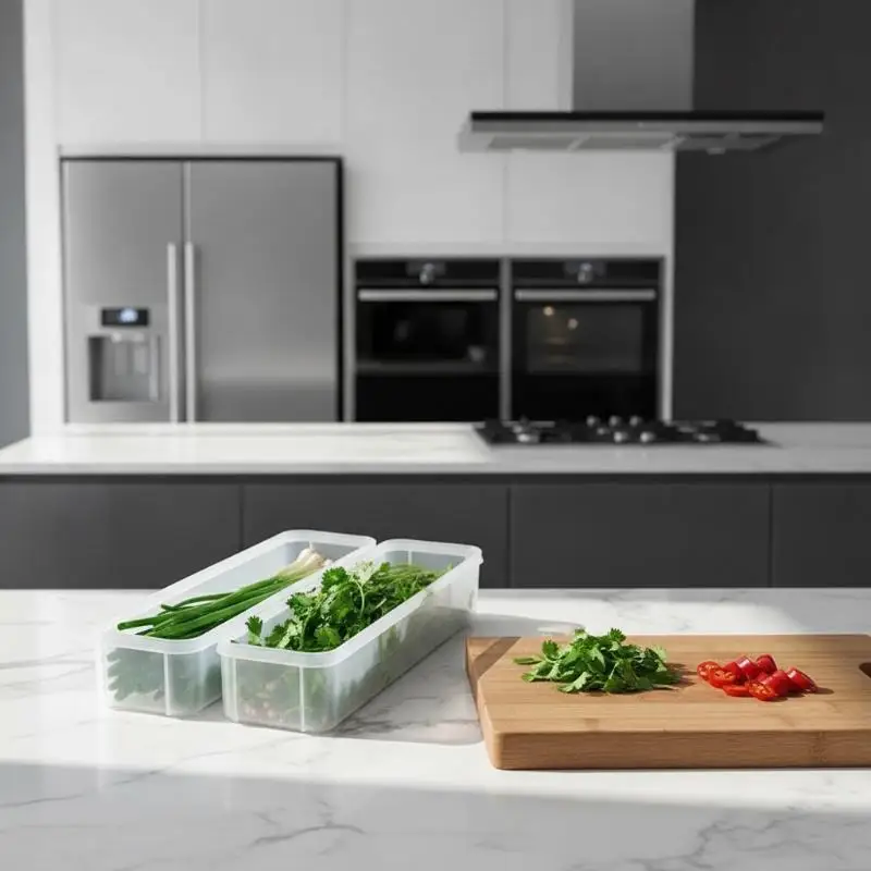 BPA Free Food Grade Clear Herb Storage Container for Refrigerator Fresh Keep Box for Kitchen Veggie Organizer
