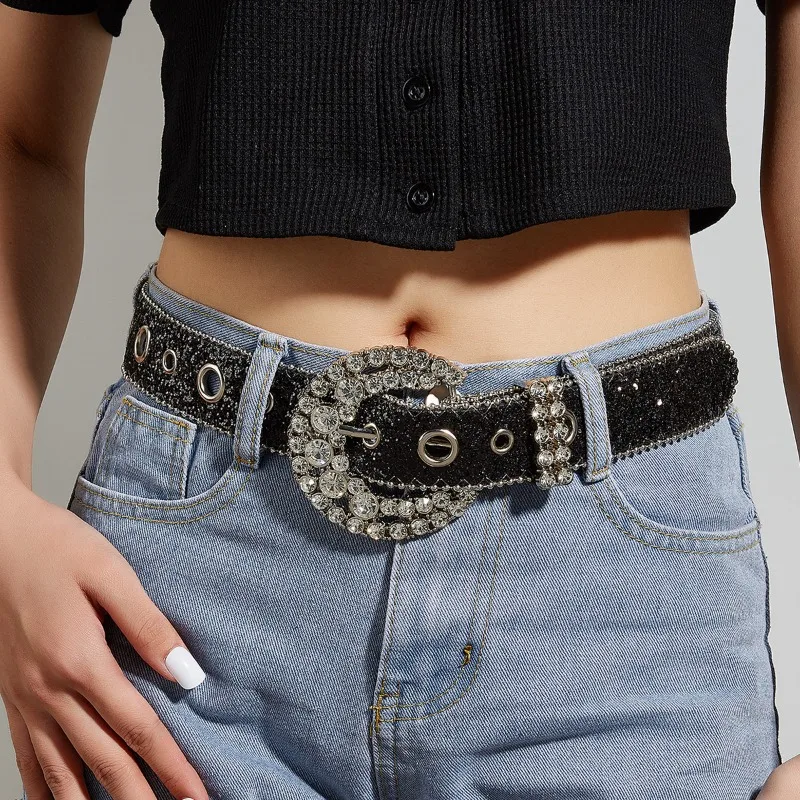 Women's Rhinestone Belts - Fashion Wide Causal for Jeans, Glittering Party, Stylish Hip Hop Belt, Trendy Accessory for Women