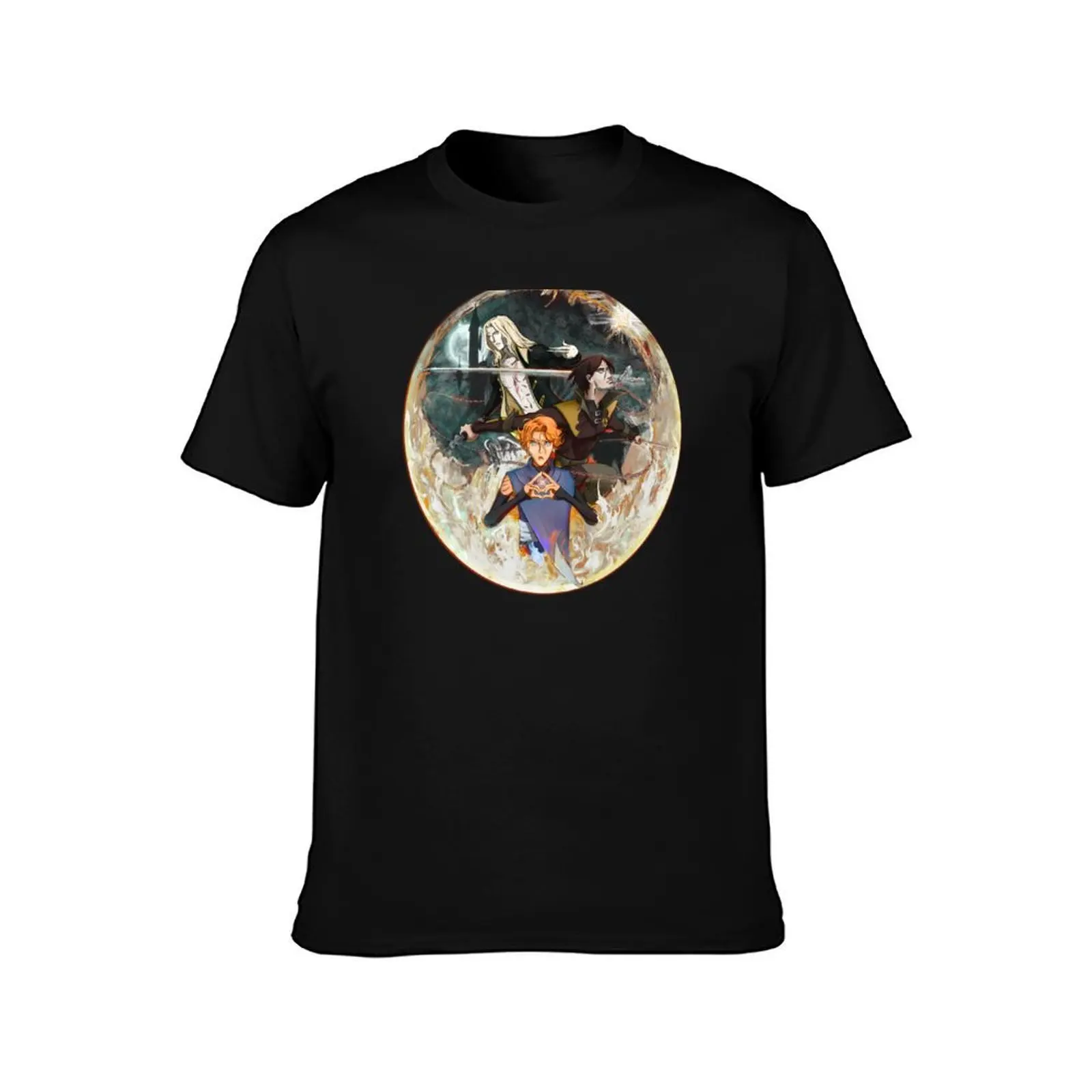 Castlevania fan art with Alucard, Sypha and Trevor T-Shirt blue archive vintage clothes heavyweights men clothing