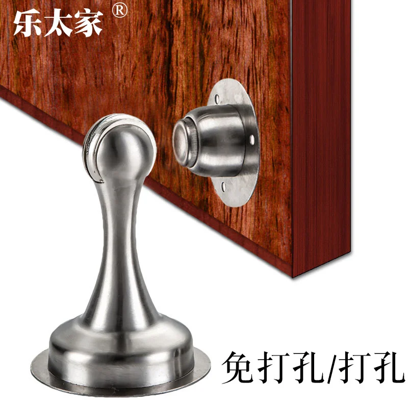 

Thickened non perforated stainless steel black door stopper door stopper door top strong magnetic wall suction high magnetic