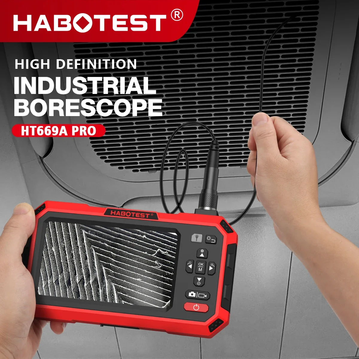 

HABOTEST HT669A PRO HD Industrial Borescope Dual Lens 5-inch LED Screen 1080P HD IP67 Waterproof 32G Storage 4000mAh Battery