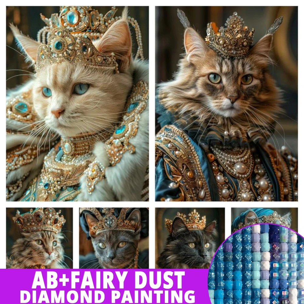 Fairy Dust AB Paint With Diamond Painting Cat 5D New Embroidery Animal Cross Stitch Kits Mosaic Rhinestone Pictures Handmade